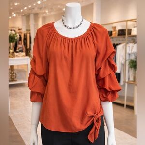Vince Camuto Vibrant Orange Blouse with Ruffled Sleeves